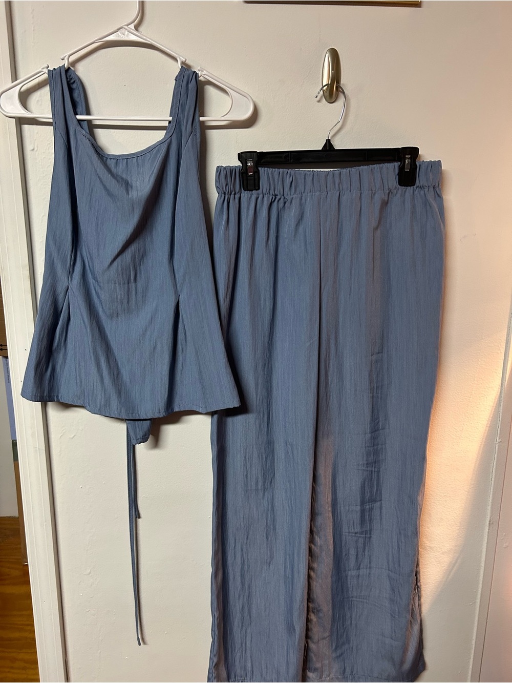 Dusty Blue Two-Piece Wide Leg Pants & Tie-Back Tank Set S/M NO TAG